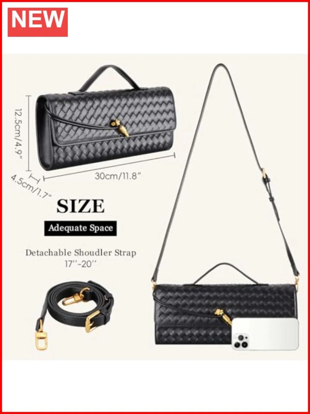 EGCUQ PU Leather Woven Evening Clutch with Adjustable Strap